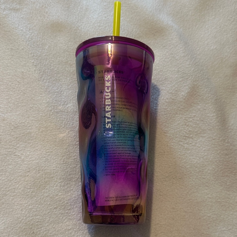 Starbucks glass Purple Iridescent Ombre 18oz Tumbler with Yellow Straw